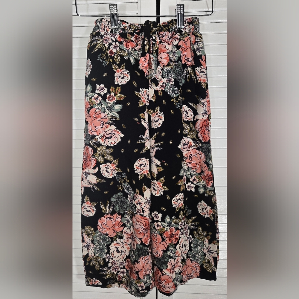 Buckle Angie Floral Wide Leg Front Tie Elastic Waist Pocket Pants Sz M